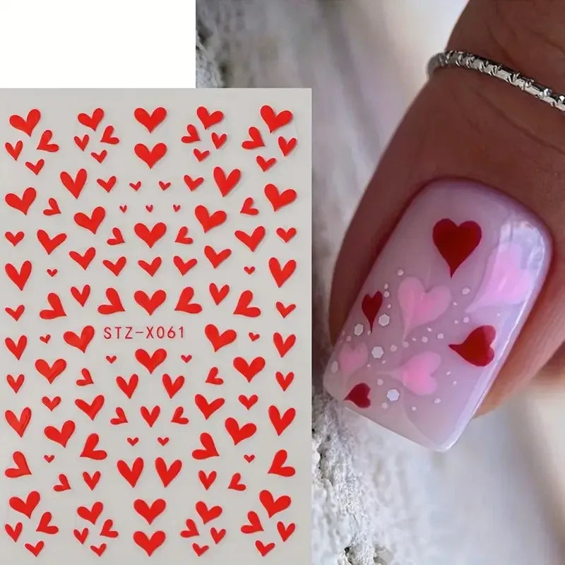 3D стикеры для маникюра с красными сердечками – романтичные наклейки для дизайна ногтей Киев - изображение 5