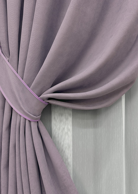 Комплект штор VR-Textil Мікровелюр Petek 200х270 2шт і Тюль 500х270 1493ш-1153т Лавандовий з білим 71-054/6 Київ - фото 4