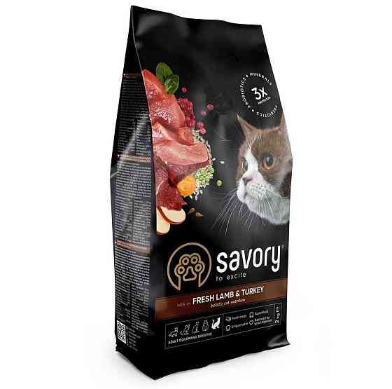 Сухой корм для взрослых кошек Сейвори Savory Adult Cat Sensitive Digestion Fresh Lamb & Turkey, 400 г Винница