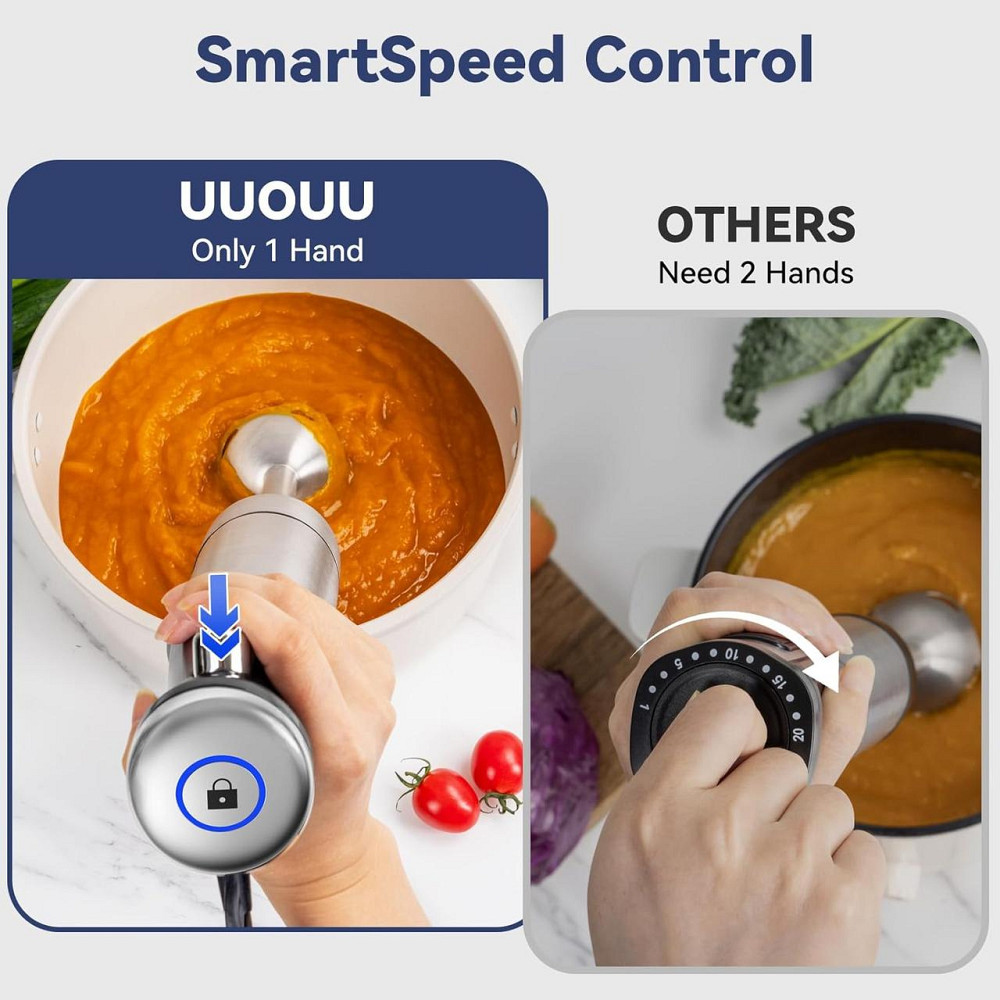 Ручной блендер UUOUU 5 в 1, 1200 Вт, из нержавеющей стали, для взбивания, смешивания и измельчения, 500 мл Киев - изображение 6