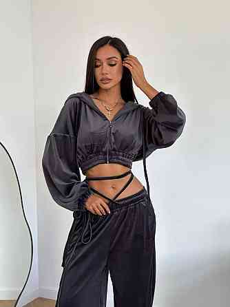 Жіночий стильний повсякденний велюровий костюм плюш-велюр Чорний, 40/42 Одеса