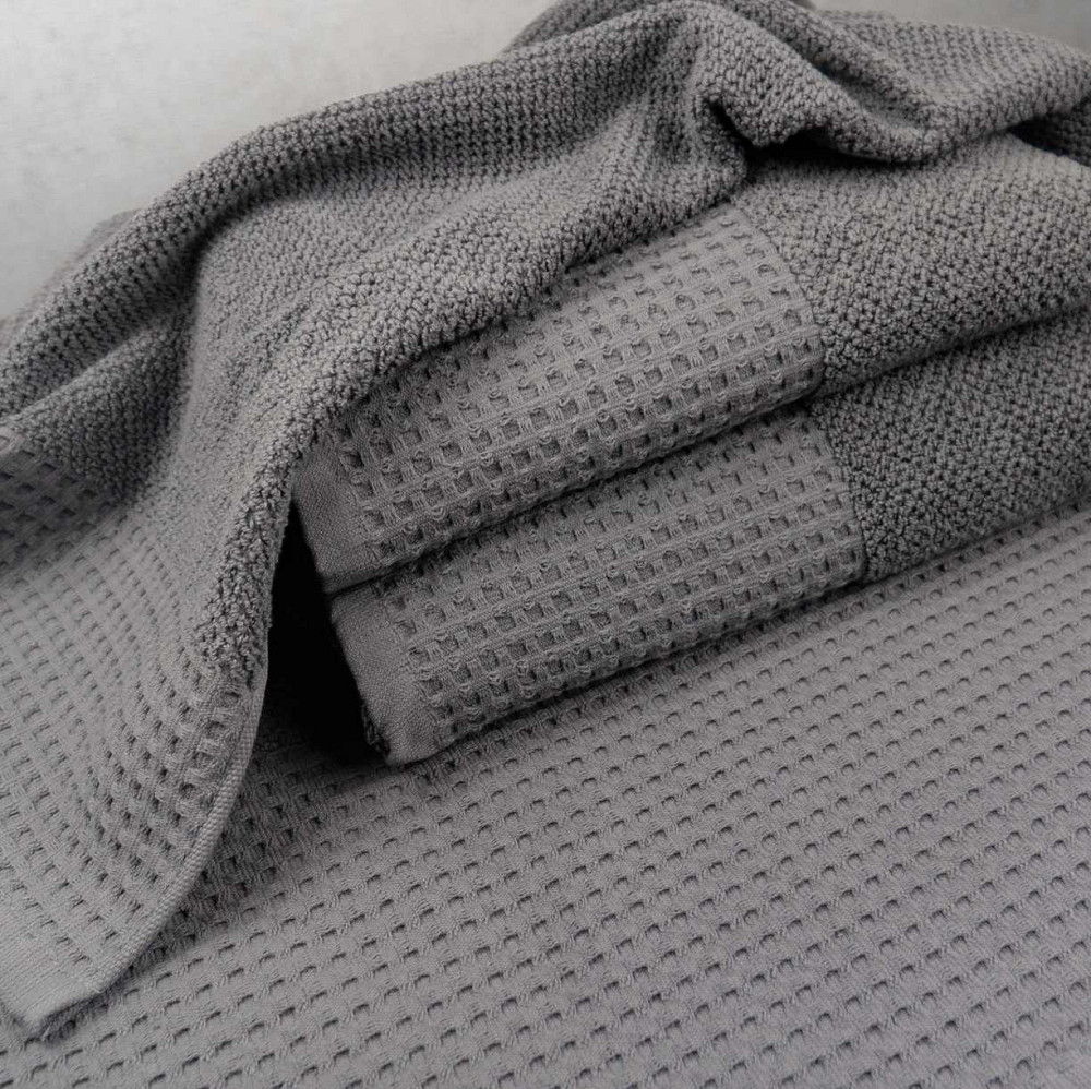 Комплект махрових рушників Вафельний Бордюр 2шт GM Textile 50х90см, 70х140см 500г/м2 (Сірий) Суми - фото 3