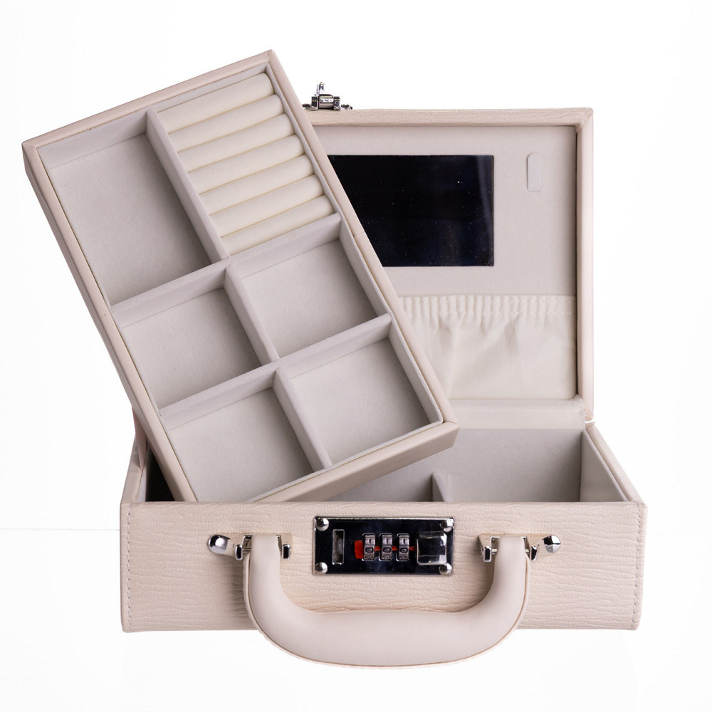 Скринька для прикрас з еко шкіри 2 яруси з кодовим замком Бежевий HP-5-24BE Київ - фото 5