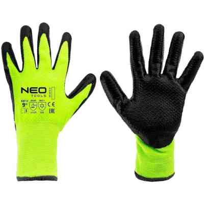 Защитные перчатки Neo Tools утепленные, латексное покрытие, полиэстер, р.9, зелено черные (97-613-9) Винница