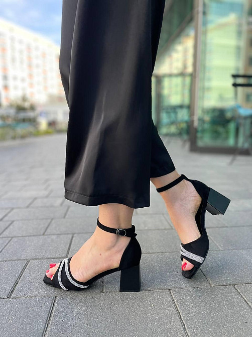 Meideli Красиві чорні босоніжки літні на підборах молодіжні з еко замші MEIDELI H008H-11 р. 36- Коломия - фото 13