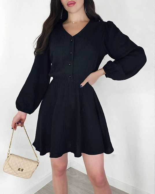 Женское легкое мини платье из натуральной ткани муслин Черный, 48/52 Одесса - изображение 5