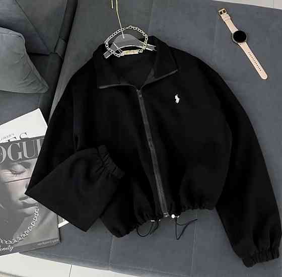 Жіночий теплий оверсайз худі на блискавці тринитка на флісі Черный Одеса