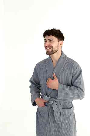Чоловічий вафельний халат Ideal Textile довгий сірий (56860604) 3XL Чернівці