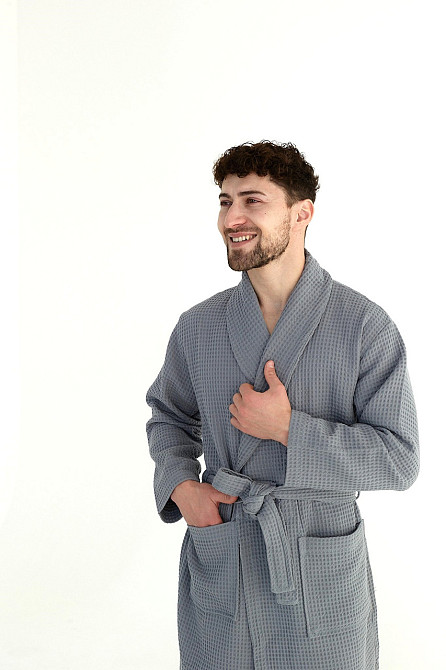 Мужской вафельный халат Ideal Textile длинный серый (56860604) 3XL Черновцы - изображение 3