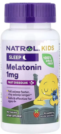 Мелатонін дитячий жувальний 1 мг Natrol Melatonin Kids 40 таб зі смаком полуниці Київ