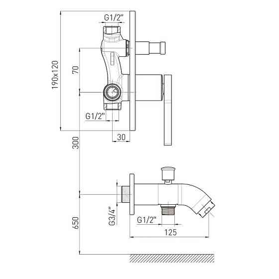 Змішувач для ванни прихованого монтажу Volle MORA з виливом cromo (з перемикачем) 1537.100301 Київ