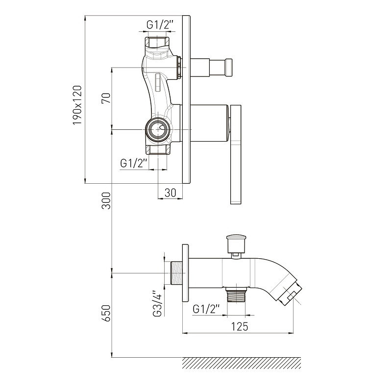 Змішувач для ванни прихованого монтажу Volle MORA з виливом cromo (з перемикачем) 1537.100301 Київ - фото 2