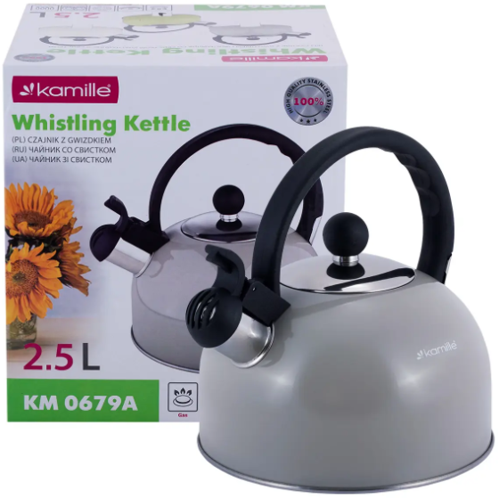 Чайник 2,5л нержавіюча сталь зі свистком (салатовий,кавовий,беж) 0679GR KAMILLE Житомир - изображение 4