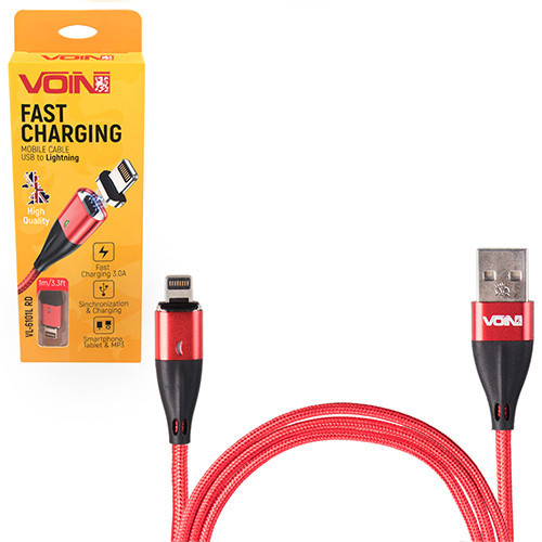 Кабель магнітний VL-6101L RD USB-Lightning 3А, 1m, red (швидка зарядка/передача даних) Винница - изображение 1