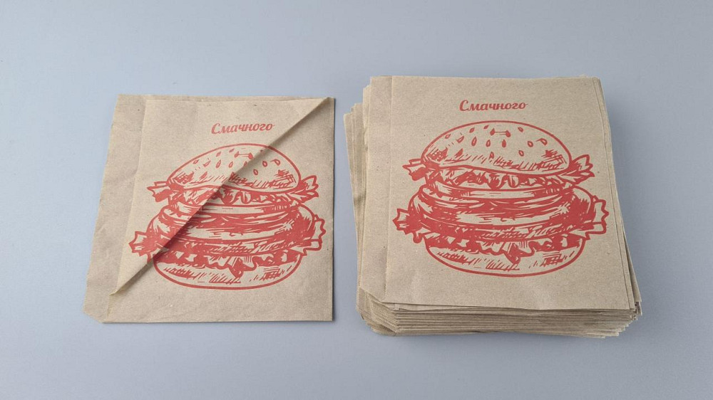 Пакет паперовий крафт бурий Куточок 170х0х170, 40 г/м2, друк бургер (100 шт.) Харків - фото 2