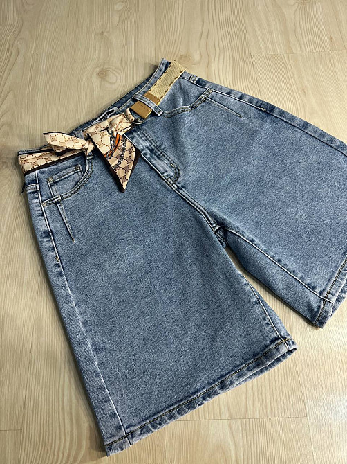 Шорти жіночі джинсові Moss 513 бермуди з високою посадкою і поясом-хусткою блакитні, блакитний, З2, 32, 86 см, 122 см Київ - фото 4