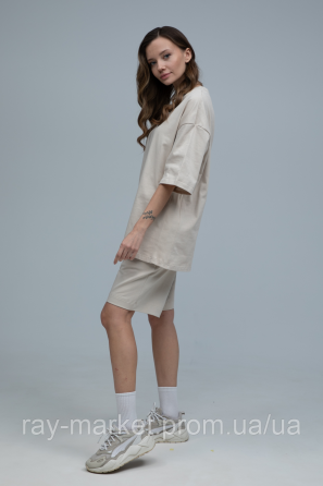 Костюм футболка оверсайз та шорти RAY BASIC бежевий жіночий (U1801W-Cream) Київ