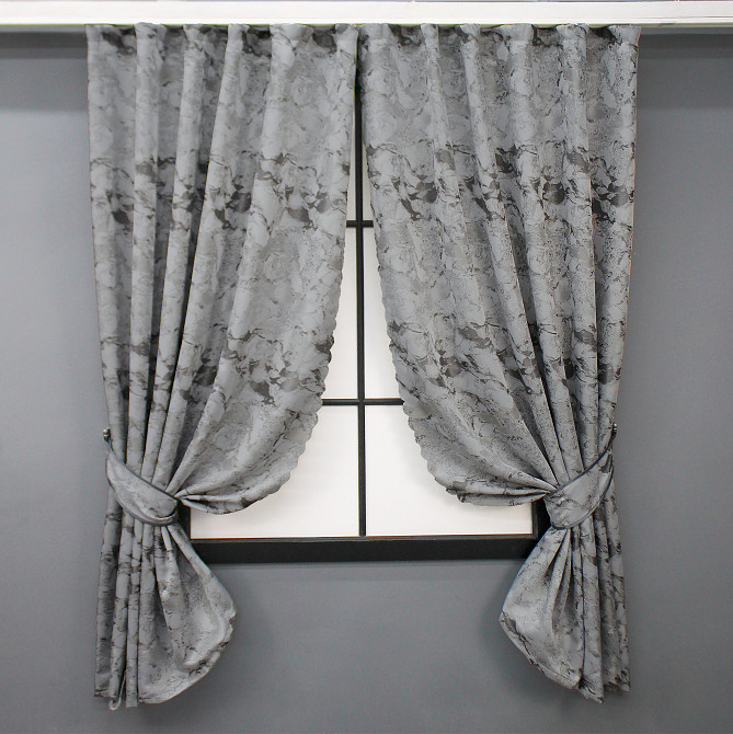 Комплект коротких штор VR-Textil Жаккард Мармур Al3 № 1597ш Светло-серый с венге 145х170 см 2 шт (35-0243) Киев - изображение 1