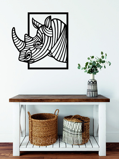 Декоративное настенное Панно «Носорог» Декор на стену 70*69 см, Черный Киев - изображение 4