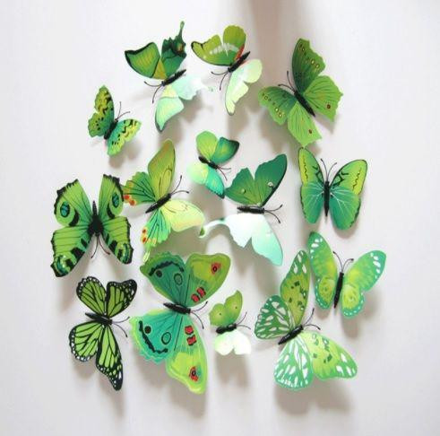 Зеленые бабочки на магните - в наборе 12шт. разных размеров, пластик, в набор так же входит скотч Киев - изображение 1