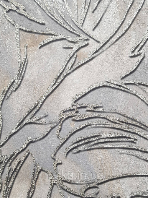 Обои виниловые на флизелине метровые Sintra Edelina листья золотистые на сером Киев - изображение 1