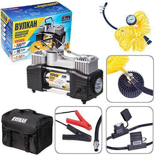 Компрессор Вулкан 12122 150psi/25A/90л/шланг 7.5м/клеммы/2цил/фонарь Винница - изображение 1