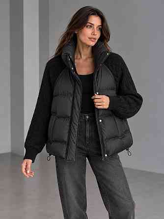 Куртка жіноча YZY 30790 пуховик oversize з в’язаними рукавами демісезонна one size, чорний, one size Київ