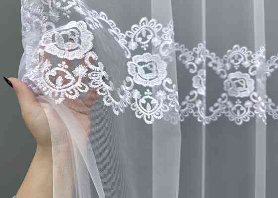 Тюль VR-Textil 1848т Фатин с вышивкой Холодный белый 300х270 см (40-212) Киев