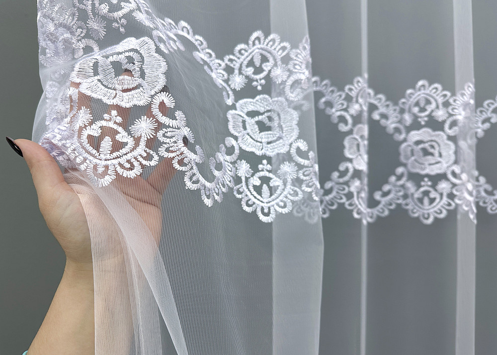 Тюль VR-Textil 1848т Фатин с вышивкой Холодный белый 300х270 см (40-212) Киев - изображение 4