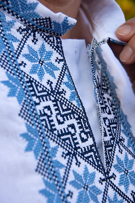 Вишиванка лляна чоловіча, довгий рукав, біла, (льон) Київ - фото 3