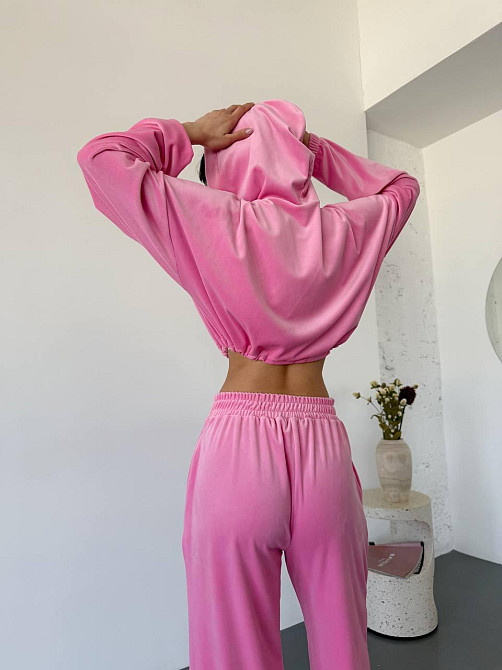 Женский велюровый костюм двойка: худи на молнии и штаны. Розовый, 42/44 Одесса - изображение 3