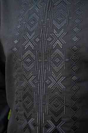 Вышиванка мужская, льняная, с длинным рукавом, черная лен  , топ Киев