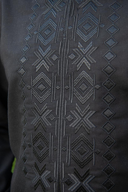 Вышиванка мужская, льняная, с длинным рукавом, черная лен  , топ Киев - изображение 4