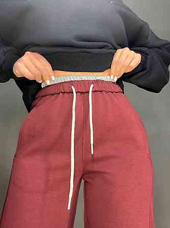 Штаны женские A-N 25061 спортивные широкие Baggy с карманами и шнурком трикотажные бордовые, бордовы Одесса