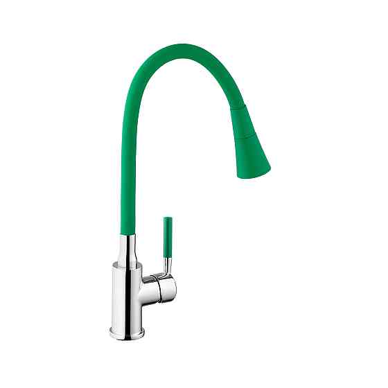 Смеситель для кухни с гибким изливом Kroner KRM Kuche - C132GRN зеленый/хром Киев