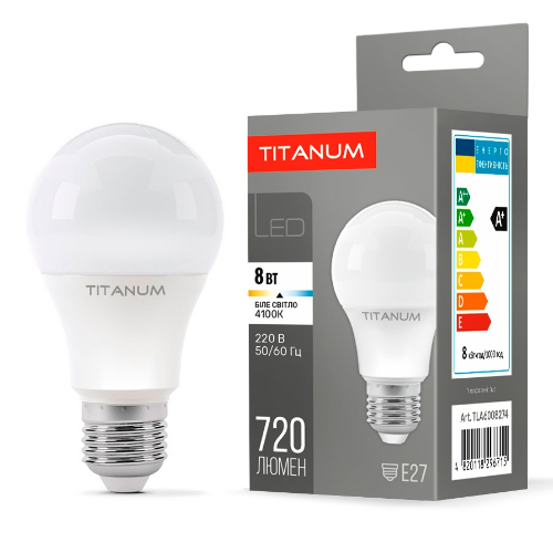 Лампа A60 8W E27 4100 К 220V LED Titanum Житомир