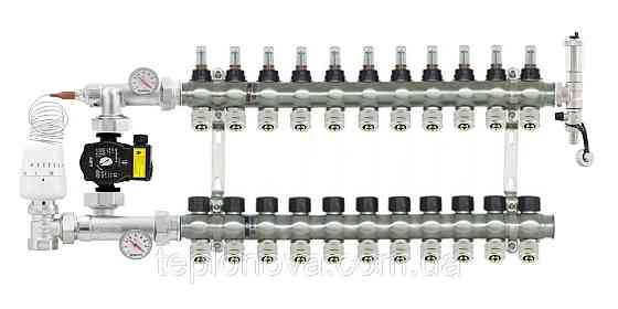 Колектор в зборі на 11 пар виходів нержавійка  "Raftec" ARC11 для Теплої Підлоги з розходомірами Чернівці