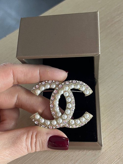 Брошка Шанель позолота 18 К  │ перли  │ цирконій Одеса - фото 3