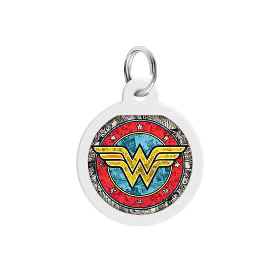 Адресник для собак і котів металевий WAUDOG Smart ID з QR-паспортом, малюнок "Диво-жінка 2", коло, Д 25 Вінниця