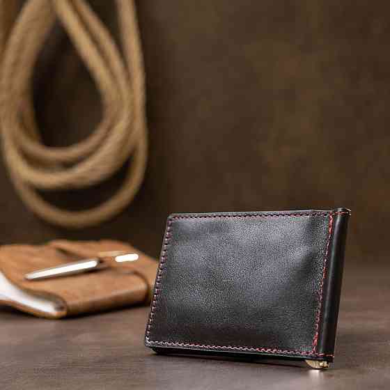 Шкіряний стильний затиск для грошей унісекс GRANDE PELLE 11541 Чорний Київ