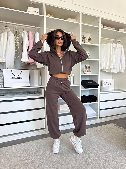 Женский прогулочный костюм двойка: зип худи и штаны двунитка Шоколад, 46/48 Одесса - изображение 7