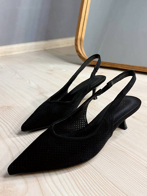 Туфлі жіночі Meideli 2051-37 slingback човники замшеві з перфорацією чорні, 35, 23 см Київ - фото 1