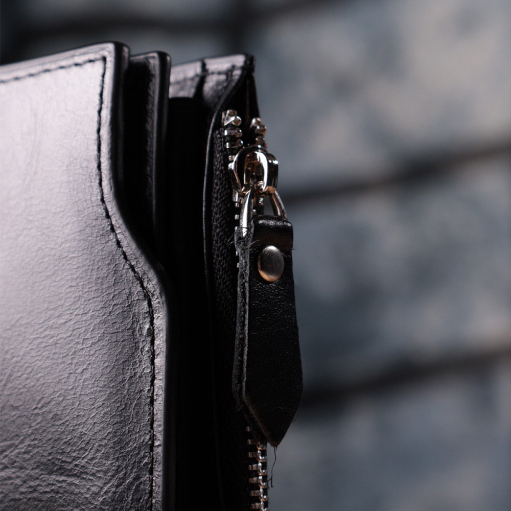 Вертикальний стильний гаманець із гладкої натуральної шкіри Чорний (Vintage) Київ - фото 4