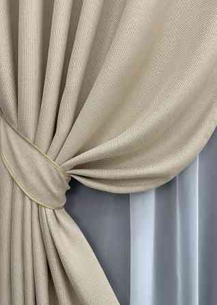 Комплект готових штор VR-Textil Льон-блекаут Льон Мішковина № 1080ш Холодний бежевий 100х270см 2 шт (31-455) Київ