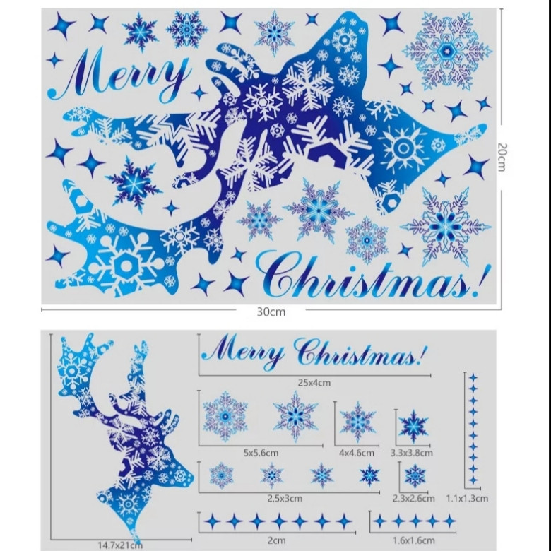 Наклейки на вікна новорічні сніжинки та олень - розмір стікера 20*30см, силікон Київ - фото 3