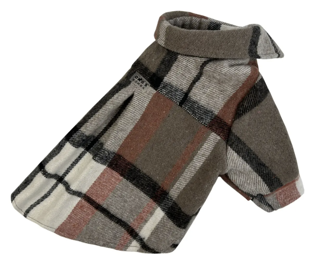 Сорочка в клітинку для собак тепла фланелева весна/осінь для малих і середніх порід на кнопках коричн+оранжев Одеса - фото 2