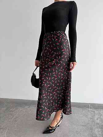 Женская стильная юбка миди из высококачественного шелка армани Черный, 44 Одесса