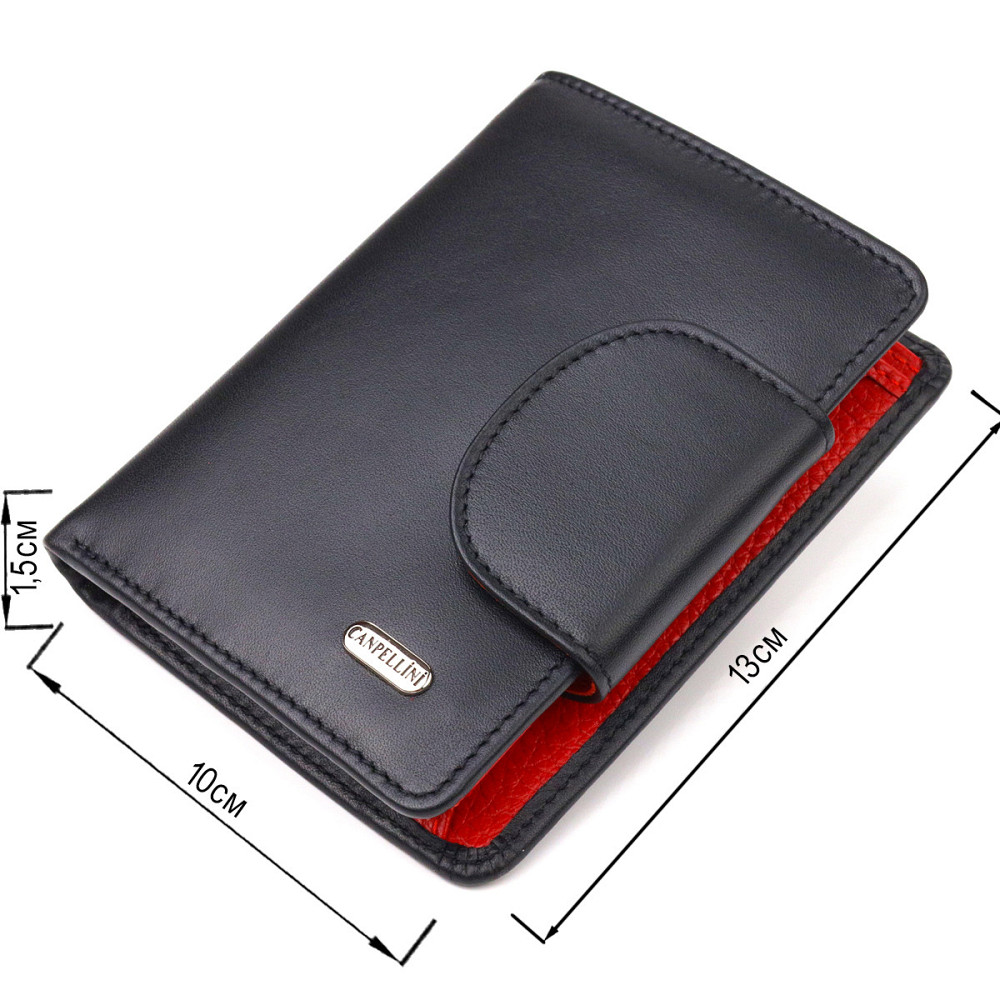 Удобный вертикальный кошелек из натуральной гладкой кожи CANPELLINI 21683 Черный Киев - изображение 8