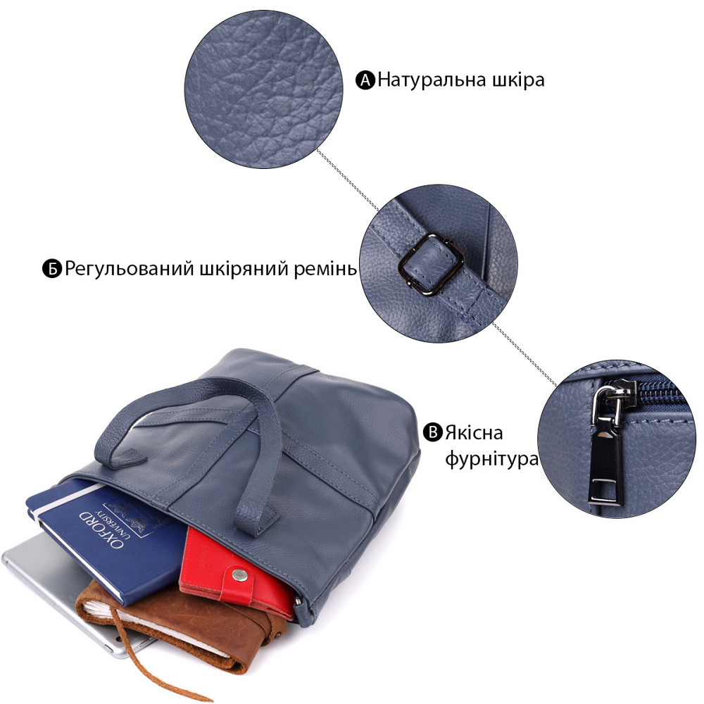 Красивая женская сумка из натуральной кожи Vintage 22995 Синий Киев - изображение 3