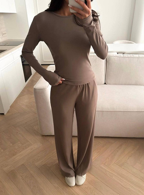 Жіночий базовий костюм-двійка: лонгслів і штани віскоза Моко, 42/46 Одеса - фото 1